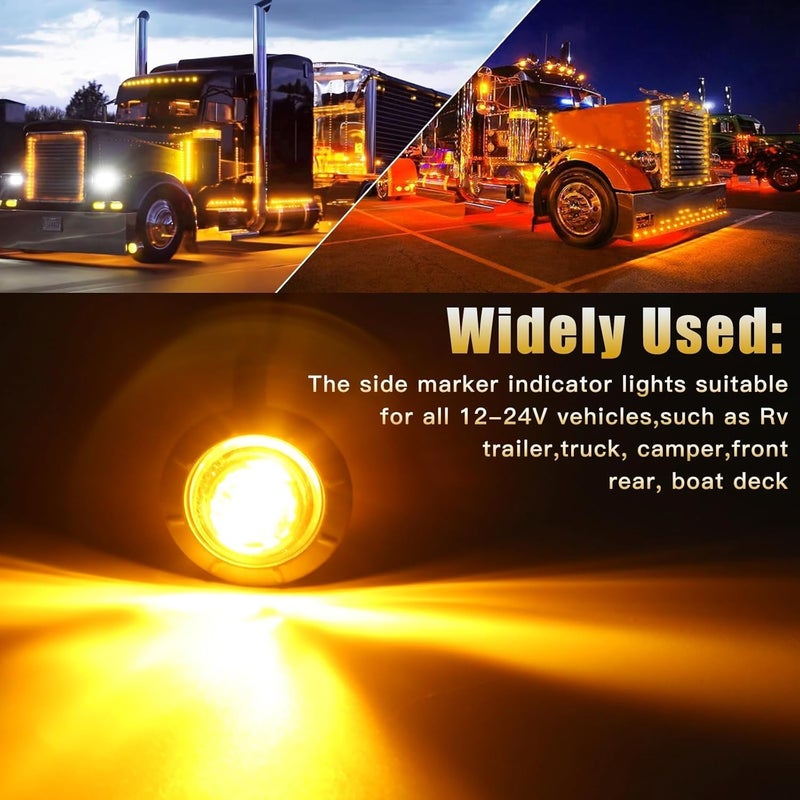ALFU 3/4" Inch 20Pcs Amber Round LED Trailer Side Marker Clearance Lights Front Rear Top Marker Indicators Tail Light Waterproof for Truck Car Bus Van Pickup RV - Image 5